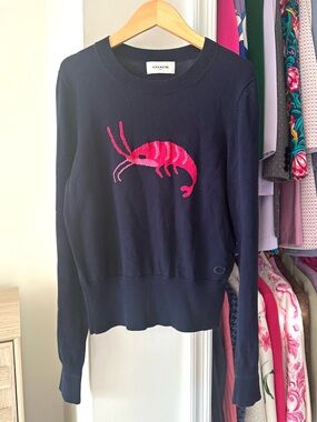 SALE Coach Prawn Shrimp Embroidery Blue & Pink Sweater